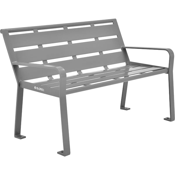 Global Industrial 4ft Outdoor Horizontal Steel Slat Park Bench w/ Back, Gray 436974GY - main
